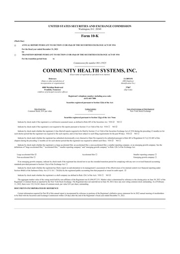 Thumbnail Community Health Systems
 10-K Annual Report 2021