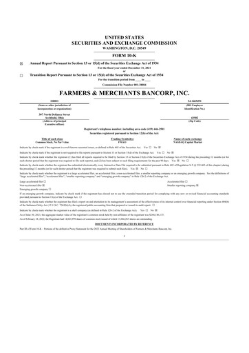 Thumbnail Farmers & Merchants Bancorp 10-K Annual Report 2021