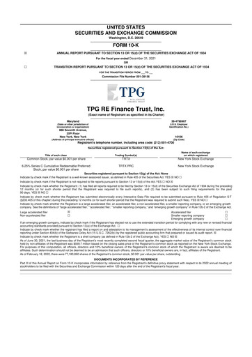 Miniature TPG Real Estate Finance Trust
 10-K Rapport annuel 