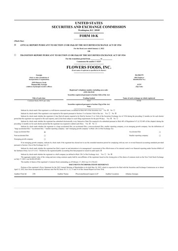 Thumbnail Flowers Foods
 10-K Annual Report 