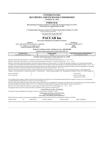 Thumbnail Paccar 10-K Annual Report 2021