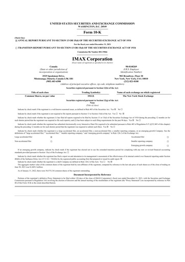 Thumbnail Imax Corp 10-K Annual Report 2021