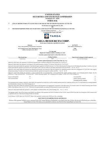 Thumbnail Targa Resources
 10-K Annual Report 2021