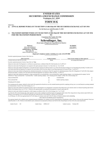 Miniature Schrödinger 10-K Rapport annuel 2021