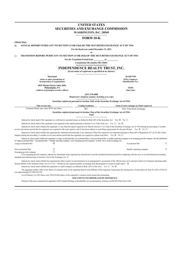 Miniature Independence Realty Trust
 10-K Rapport annuel 2021