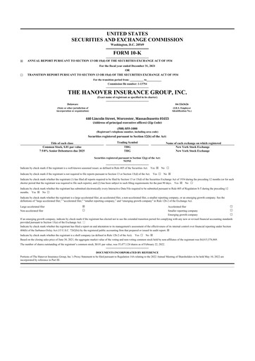 Thumbnail Hanover Insurance Group 10-K Annual Report 2021