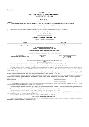 Thumbnail Onto Innovation 10-K Annual Report 2021