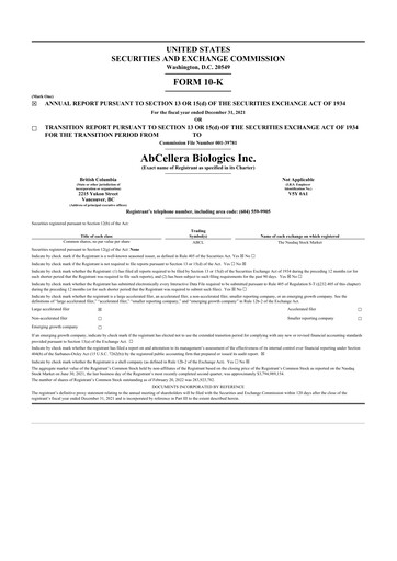 Thumbnail AbCellera
 10-K Annual Report 2021