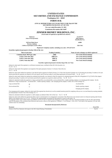 Thumbnail Zimmer Biomet 10-K Annual Report 2021