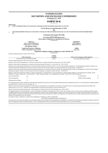 Miniature ALX Oncology 10-K Rapport annuel 2021