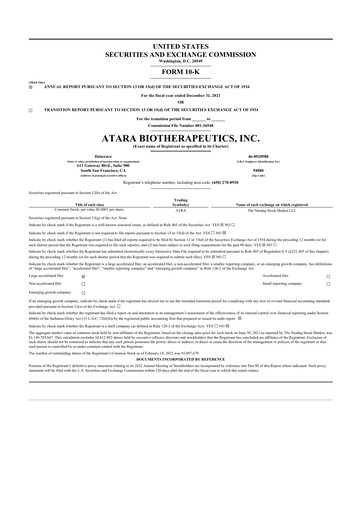 Thumbnail Atara Biotherapeutics 10-K Annual Report 2021