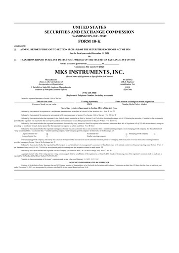 Thumbnail MKS Instruments 10-K Annual Report 2021