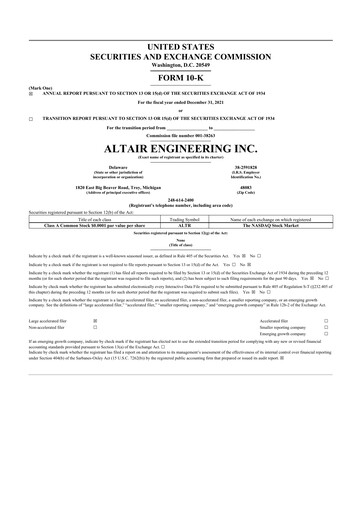 Thumbnail Altair Engineering
 10-K Annual Report 2021