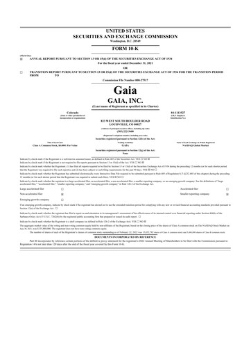 Thumbnail Gaia 10-K Annual Report 2021