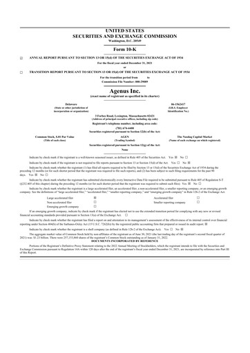 Thumbnail Agenus
 10-K Annual Report 2021