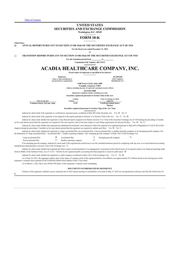 Thumbnail Acadia Healthcare
 10-K Annual Report 