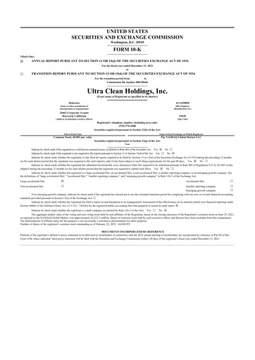 Vorschaubild UCT (Ultra Clean Holdings) 10-K Jahresbericht 2020