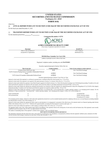 Thumbnail ACRES Commercial Realty 10-K Annual Report 2021