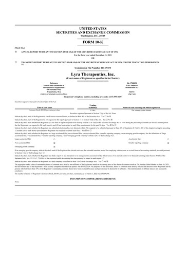 Thumbnail Lyra Therapeutics 10-K Annual Report 2021