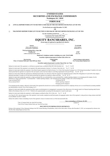 Miniature Equity Bancshares 10-K Rapport annuel 2021