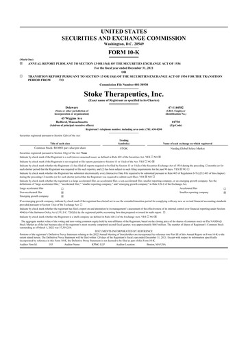 Thumbnail Stoke Therapeutics 10-K Annual Report 2021