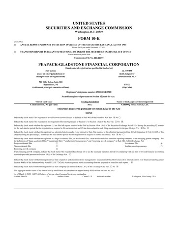 Miniature Peapack-Gladstone Financial 10-K Rapport annuel 2021