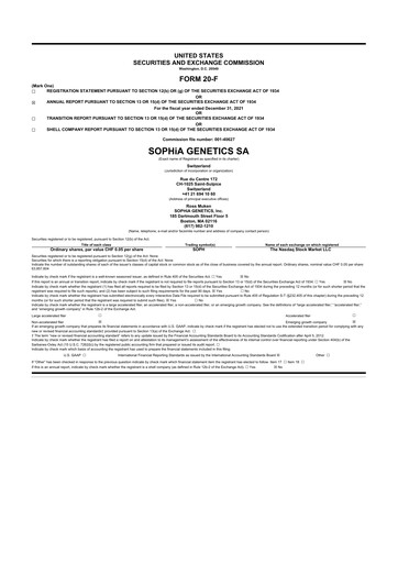 Thumbnail SOPHiA GENETICS 20-F Annual Report 2021