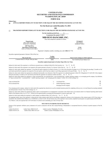 Miniature Mid Penn Bancorp 10-K Rapport annuel 2021