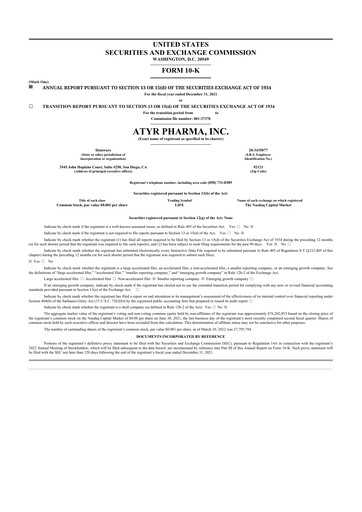 Thumbnail aTyr Pharma 10-K Annual Report 2021