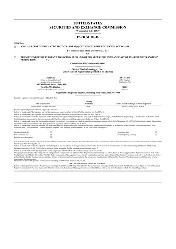Thumbnail Sana Biotechnology 10-K Annual Report 2021