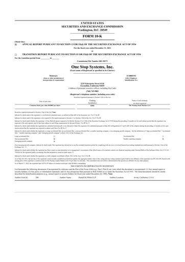 Thumbnail One Stop Systems 10-K Annual Report 2021