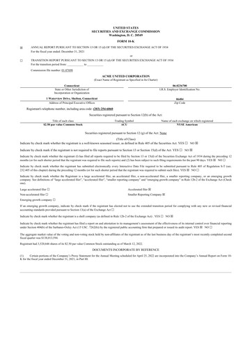 Miniature Acme United 10-K Rapport annuel 2021