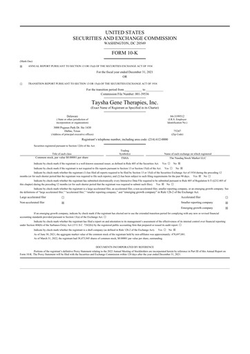 Thumbnail Taysha Gene Therapies 10-K Annual Report 2021