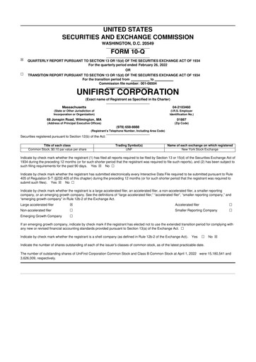 Thumbnail UniFirst 10-Q Quarterly Report FY2022 
