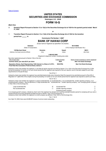 Thumbnail Bank of Hawaii
 10-Q Quarterly Report FY2022 