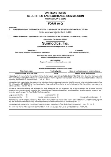 Thumbnail SurModics 10-Q Quarterly Report FY2022 
