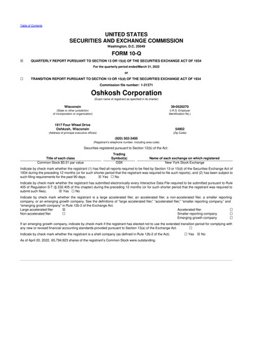 Thumbnail Oshkosh Corporation
 10-Q Quarterly Report FY2022 
