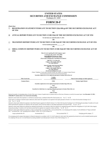 Vorschaubild SNDL Inc.
 20-F Jahresbericht 2021