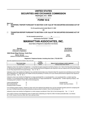 Thumbnail Manhattan Associates
 10-Q Quarterly Report FY2022 