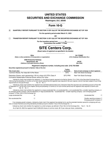 Thumbnail SITE Centers
 10-Q Quarterly Report FY 