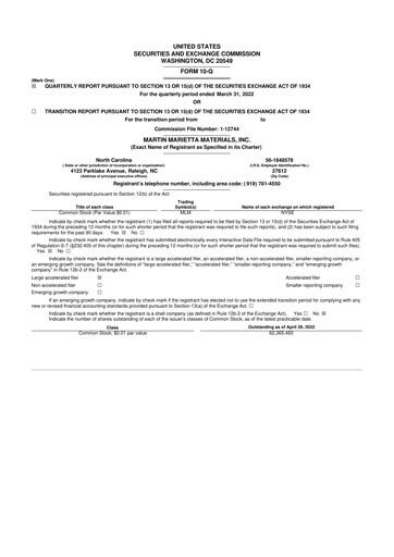 Thumbnail Martin Marietta Materials 10-Q Quarterly Report FY2022 