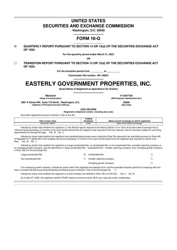 Thumbnail Easterly Government Properties 10-Q Quarterly Report FY2022 