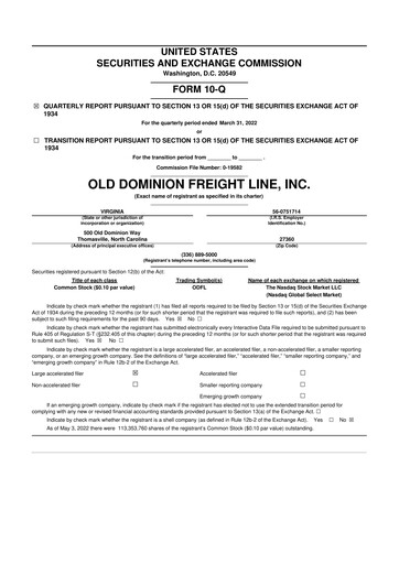 Thumbnail Old Dominion Freight Line
 10-Q Quarterly Report FY2022 