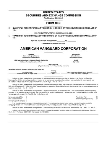 Miniature American Vanguard 10-Q Rapport trimestriel 2022 