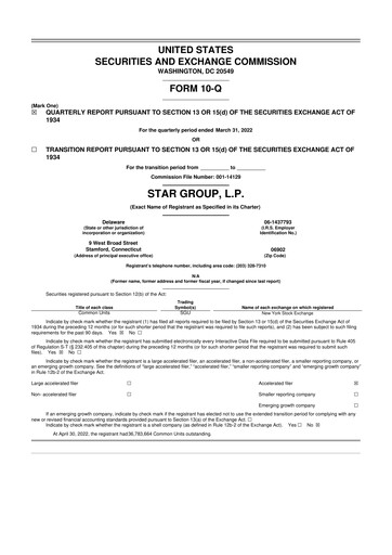 Thumbnail Star Group 10-Q Quarterly Report FY2022 