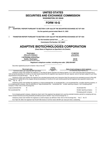Miniature Adaptive Biotechnologies
 10-Q Rapport trimestriel 2022 