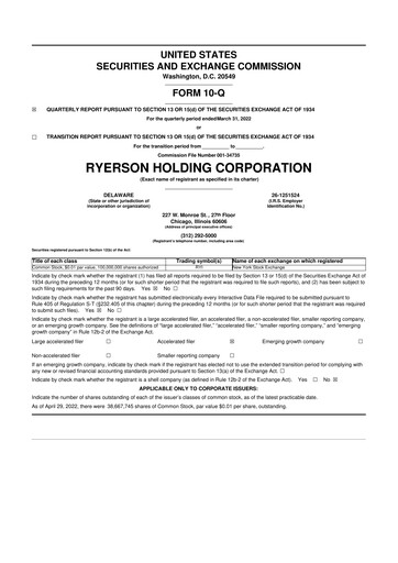 Miniature Ryerson 10-Q Rapport trimestriel  