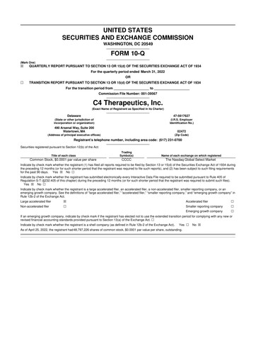 Thumbnail C4 Therapeutics 10-Q Quarterly Report FY2022 