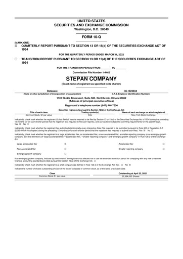 Thumbnail Stepan Company
 10-Q Quarterly Report FY2022 