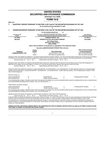 Thumbnail Dominion Energy 10-Q Quarterly Report FY 